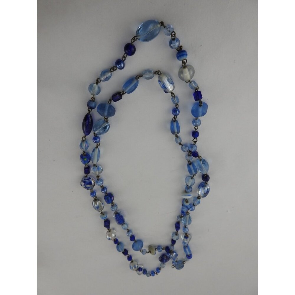 Vintage Blue Glass Beaded Long Necklace Multi Strand Look Artisan Boho - Picture 3 of 11